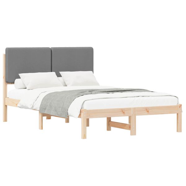 vidaXL Bedframe met Gevoerd Hoofdgedeelte Lichtgrijs 135 x 190 cm