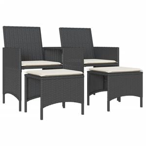 vidaXL Tuinbank 2-zits met tafel en voetenbanken poly rattan zwart