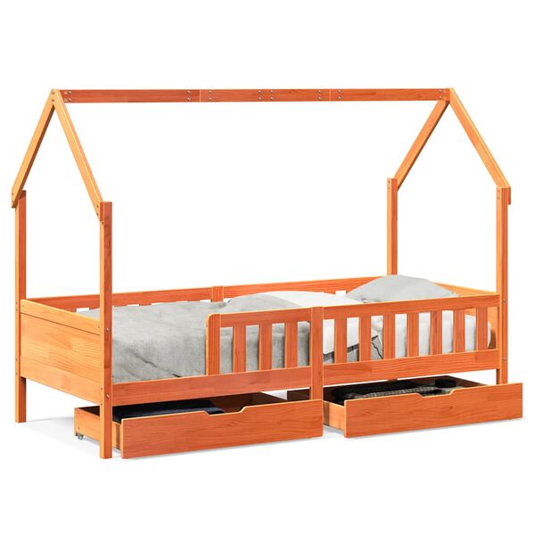 vidaXL Kinderbedframe met lades 90x190 cm massief grenenhout