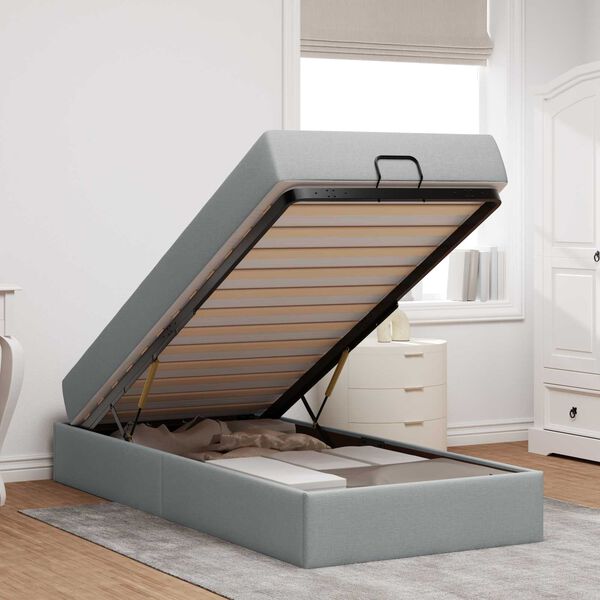 vidaXL Bedframe met matras met matras 2 pcs Lichtgrijs Stof