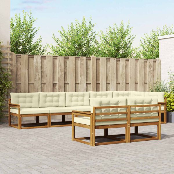 vidaXL Buiten bankenset met kussen 8 pcs Natuurlijk en Cr&egrave;me
