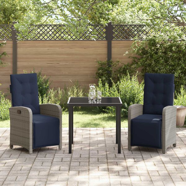 vidaXL Tuin eettafelset met kussen 3 pcs Grijs poly rattan