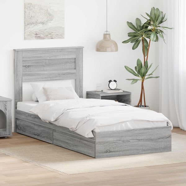 vidaXL Opslag bed met hoofdeinde Grijs Sonoma 90 x 200 cm Bewerkt hout