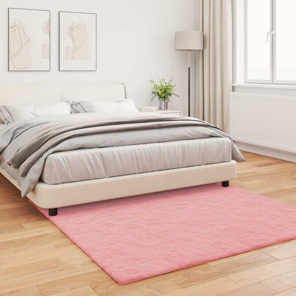 vidaXL Nep Konijnenbont Tapijt Olite Roze 120 x 120 cm Polyester