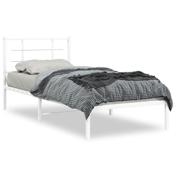 vidaXL Bedframe met hoofdbord metaal wit 90x200 cm