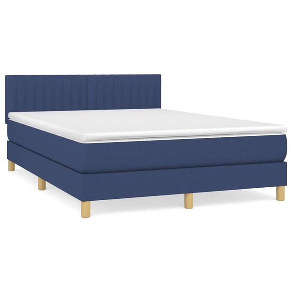 vidaXL Boxspring met matras stof blauw 140x200 cm