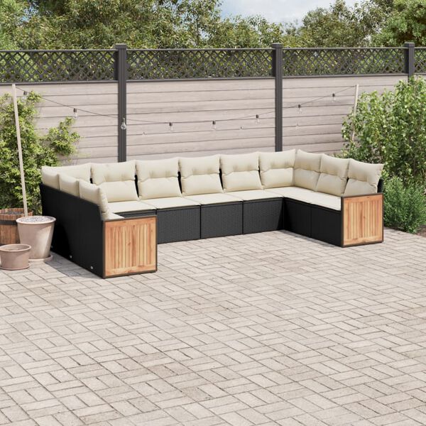 vidaXL 10-delige Loungeset met kussens poly rattan zwart