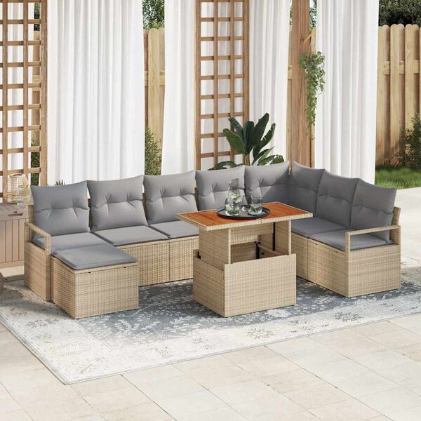 vidaXL Tuin Sofa Set met kussen 9 pcs Beige en Grijs