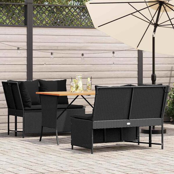 vidaXL 3-delige Loungeset met kussens poly rattan zwart