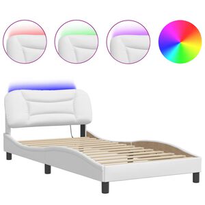 vidaXL Bedframe met LED zonder matras "Hvar" wit 100x203 cm