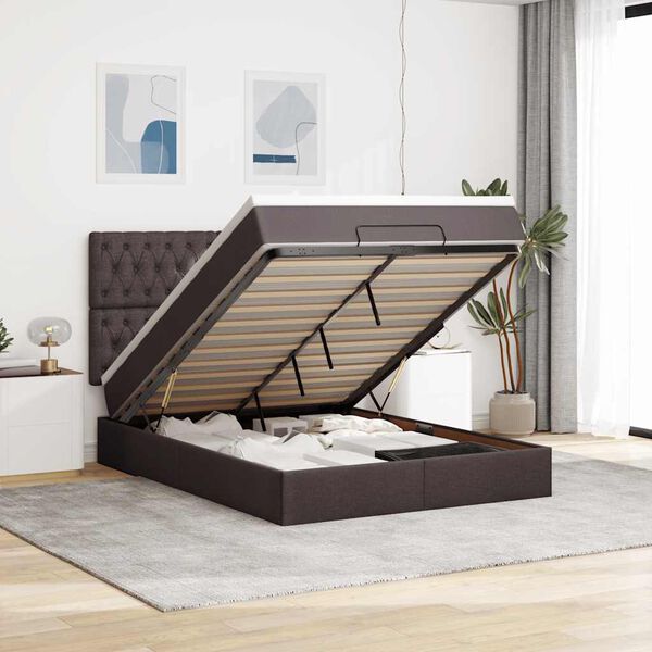 vidaXL Ottoman bed met matras 140x200cm stof donkerbruin