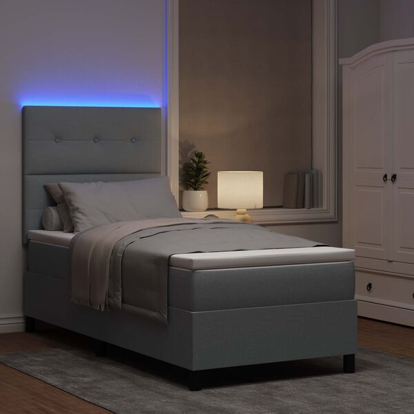 vidaXL Boxspring bed met matras met LED Lichtgrijs 90 x 200 cm Stof