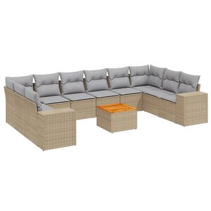 vidaXL 11-delige Tuinset met kussens poly rattan beige