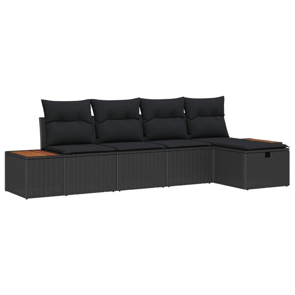 vidaXL Tuin Sofa Set met kussen 5 pcs Zwart Poly riet