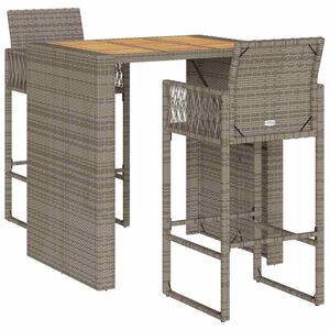 vidaXL 3-delige Tuinbarset zonder kussens poly rattan acacia grijs