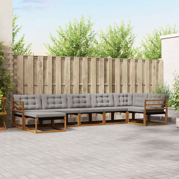vidaXL Buiten bankenset met kussen 7 pcs Natuurlijk en Lichtgrijs