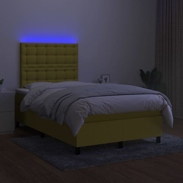 vidaXL Boxspring met matras en LED stof groen 120x200 cm
