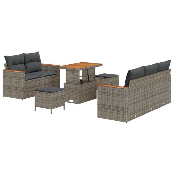 vidaXL Tuin Sofa Set met kussen met opslag Grijs Poly riet