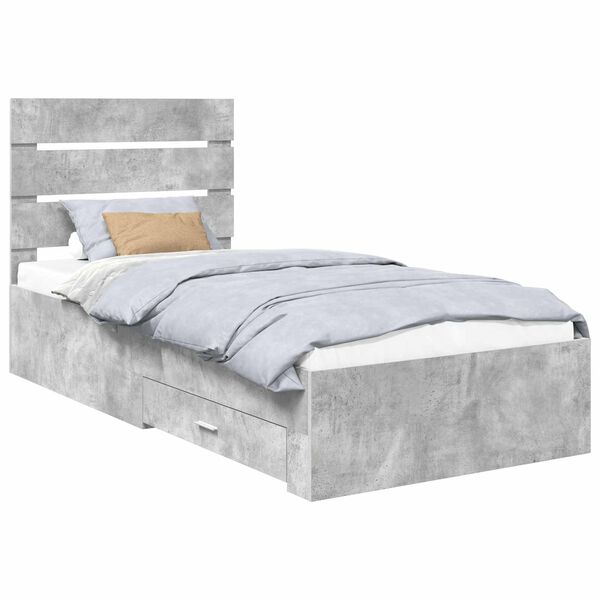 vidaXL Bedframe Beton Grijs en Zilver 70 x 190 cm Bewerkt hout