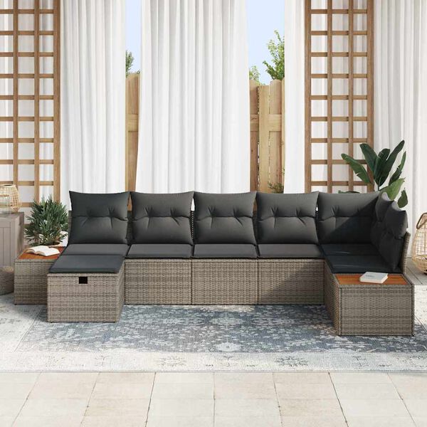 vidaXL Tuin Sofa Set met kussen 7 pcs Grijs Poly riet