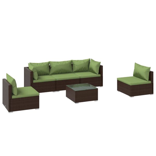 vidaXL 6-delige Loungeset met kussens poly rattan bruin