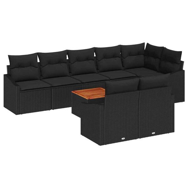 vidaXL Tuinbankenset met opslag 9 pcs Zwart poly rattan