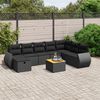 vidaXL 9-delige Loungeset met kussens poly rattan zwart