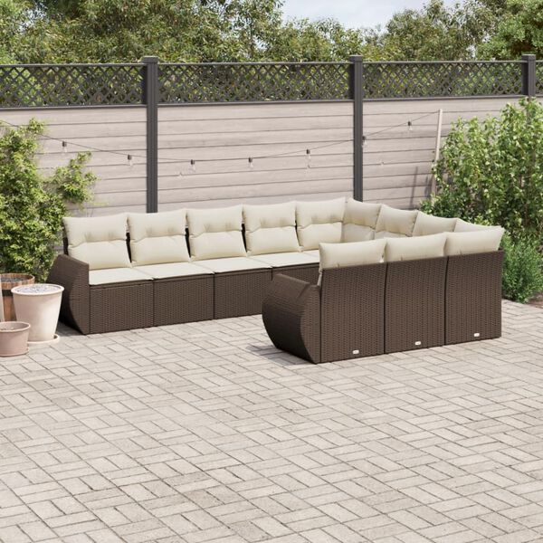 vidaXL 10-delige Loungeset met kussens poly rattan bruin