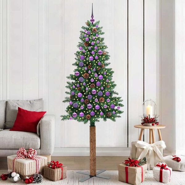 vidaXL Slanke Kerstboom Groen 210 cm PVC en massief dennenhout