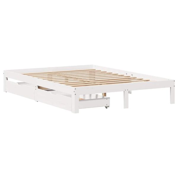 vidaXL Bedframe met lades massief grenenhout wit 135x190 cm
