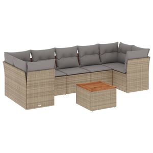 vidaXL 8-delige Loungeset met kussens poly rattan beige
