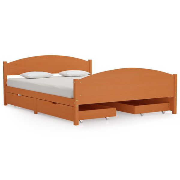 vidaXL Bedframe met 4 lades massief grenenhout honingbruin 160x200 cm