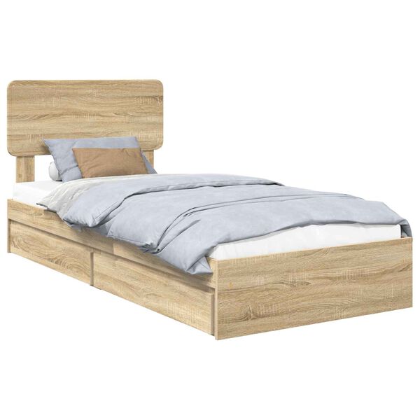 vidaXL Opslag bed met hoofdeinde Sonoma Eiken 90 x 190 cm Bewerkt hout