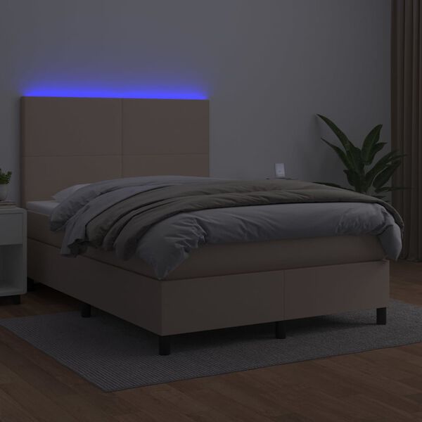 vidaXL Boxspring met matras en LED kunstleer cappuccinokleur 140x200cm
