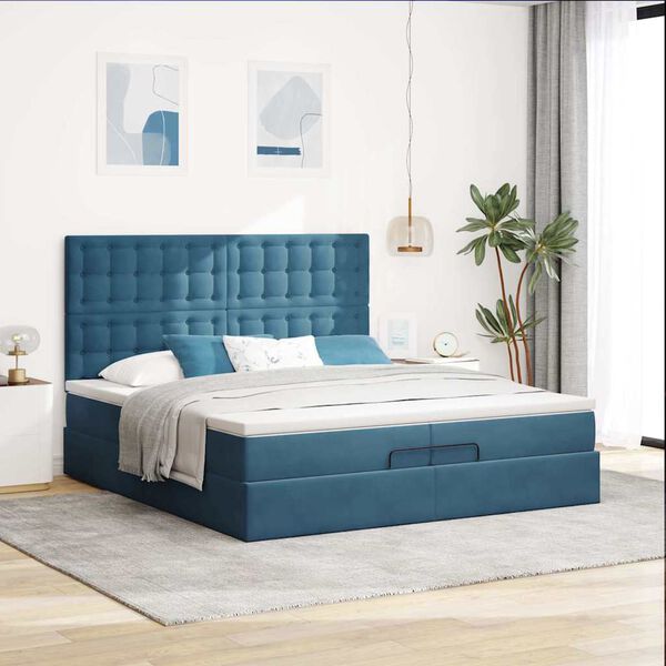 vidaXL Bed poef met matrassen en leds 200x200 cm fluweel donkerblauw