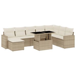 vidaXL 9-delige Loungeset met kussens poly rattan beige