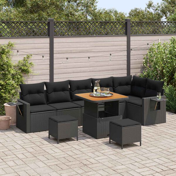 vidaXL Tuinbankenset 9 pcs Zwart poly rattan