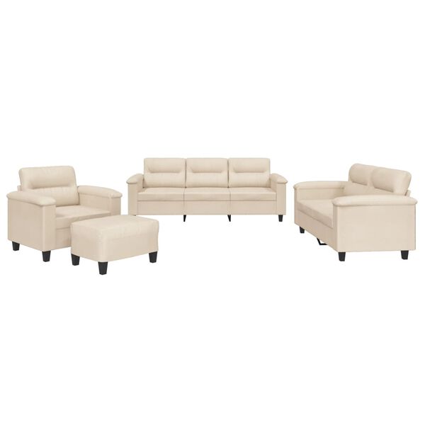 vidaXL 4-delige Loungeset met kussens microvezelstof beige