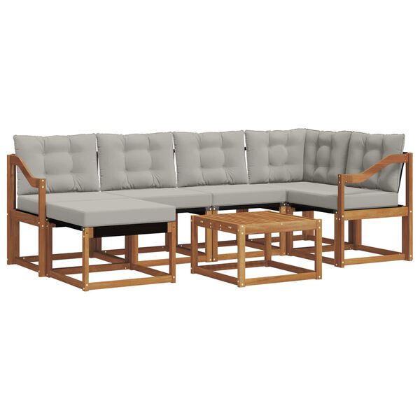 vidaXL Buiten bankenset met kussen 7 pcs Natuurlijk en Lichtgrijs