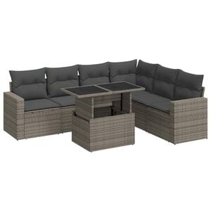 vidaXL 7-delige Loungeset met kussens poly rattan grijs