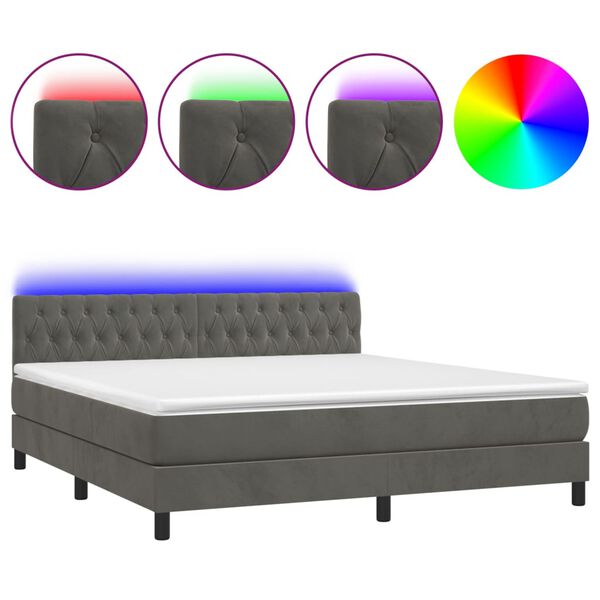 vidaXL Boxspring met matras en LED fluweel donkergrijs 180x200 cm