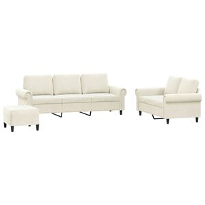 vidaXL 3-delige Loungeset met kussens fluweel cr&egrave;mekleurig