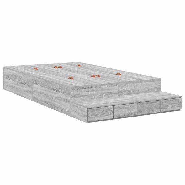 vidaXL Opbergbedframe met lade Grijs Sonoma 120 cm Bewerkt hout