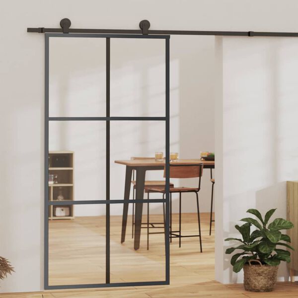 vidaXL Schuifdeur 102x205 cm ESG-glas en aluminium zwart