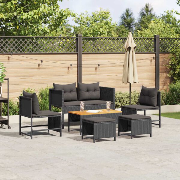 vidaXL Tuinbankenset met kussen 6 pcs Zwart poly rattan