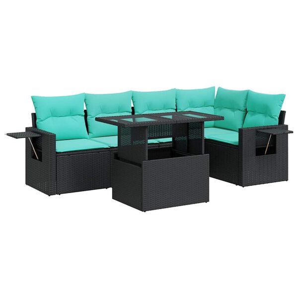 vidaXL 6-delige Loungeset met kussens poly rattan acacia zwart