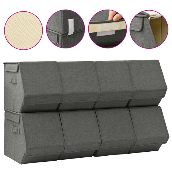 vidaXL 8-delige Opbergboxenset met deksel stapelbaar stof antraciet