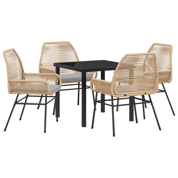 vidaXL Tuin eettafelset met kussen 5 pcs Bruin poly rattan