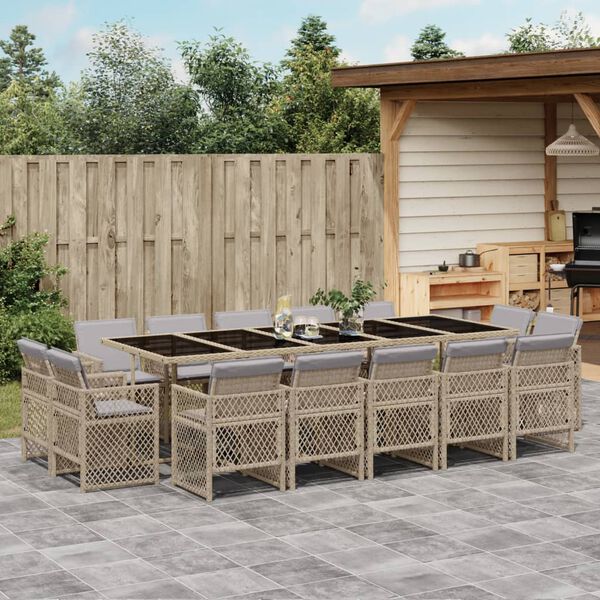 vidaXL 15-delige Tuinset met kussens poly rattan gemengd beige