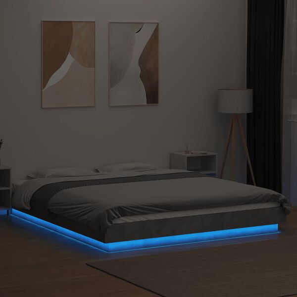 vidaXL Bedframe met LED-verlichting bewerkt hout betongrijs 150x200 cm